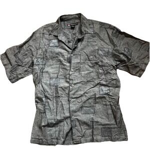 Pierre Garcia‎ Mens XL Shirt Linen Gray Short Sleeve  Pocket Button Up Summer